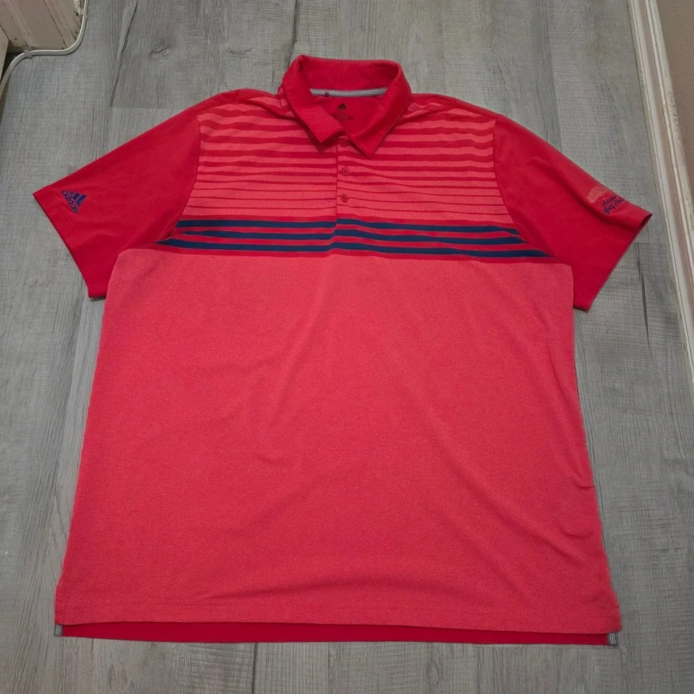 Lot of 2 Adidas Mens Performance Golf Polo Shirt‎ Size 2XL Red Shiny Dazzle Soft